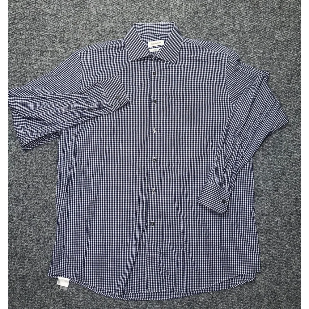 Calvin Klein Steel+ Men's Regular Fit Gingham Check Long Sleeve‎ Shirt Large